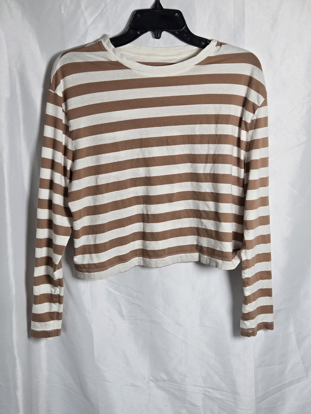 a new day Striped Long-Sleeve Crop Top - Cream & Brown